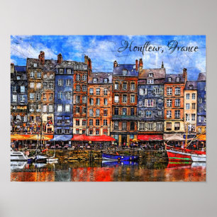 Poster Frente d'água do porto de Honfleur, na Normandia,