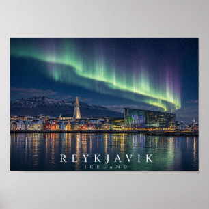 Poster Frente Marítima de Reykjavík Skyline Islândia A4