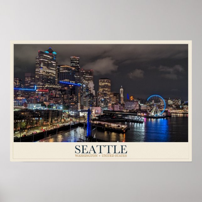 Poster Frente Marítima de Seattle e Grande Roda (Frente)