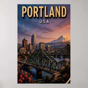 Poster Frente Ribeirinha de Portland e Pontes da Cidade