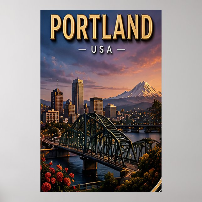 Poster Frente Ribeirinha de Portland e Pontes da Cidade (Frente)