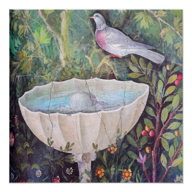 Pôster Fresco de Pombo e uma Fonte, Pompeia (Frente)