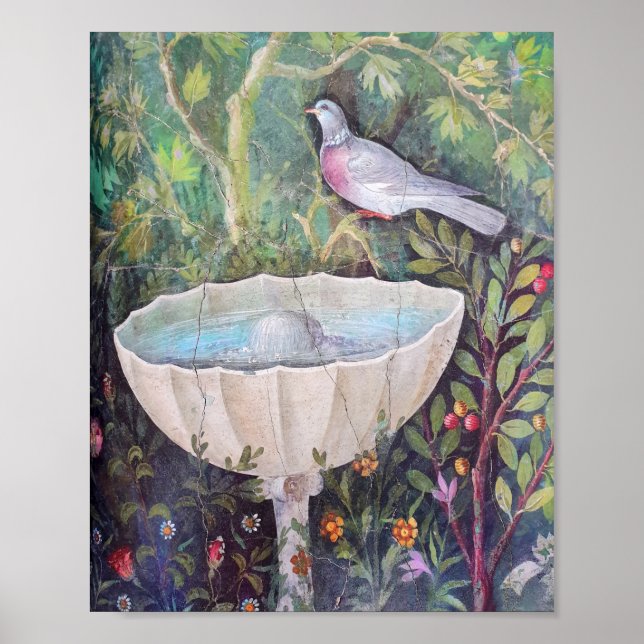 Poster Fresco de Pompeia com Pombo sobre uma Fonte (Frente)