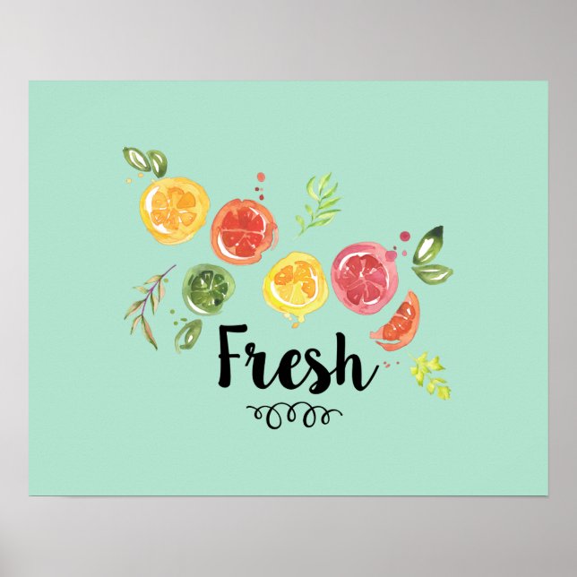 Poster Fresco - Frutas de Citros em Watercolor (Frente)