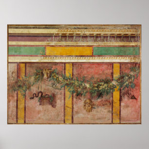 POSTER FRESCO ROMANO ANTIGO,MÁSCARA DE SÁTIRA,GARLANDA,FR