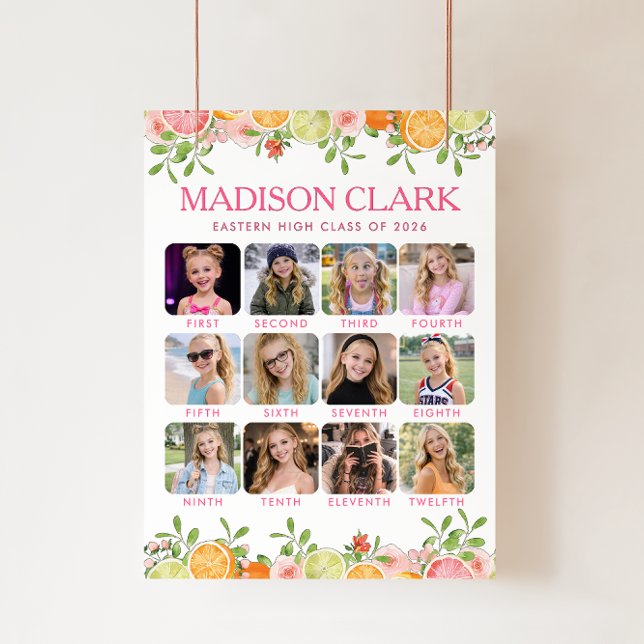 Poster Freshly Graduated Floral Citrus Milestone Photo (Criador carregado)