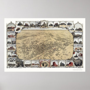 Poster Fresno, Mapa Panorâmico da CA - 1901