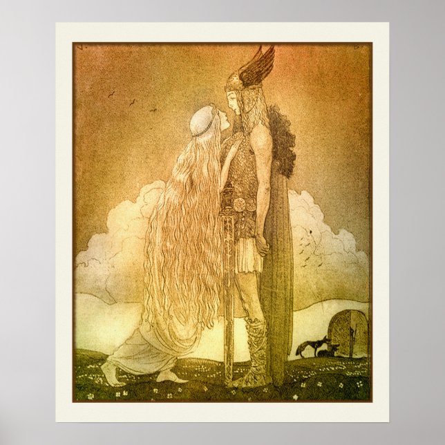 Poster Freyja e Svipdag por John Bauer 1911 Escandinavo (Frente)