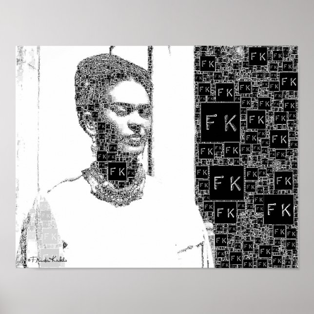 Pôster Frida Kahlo Black and White Portrait (Frente)