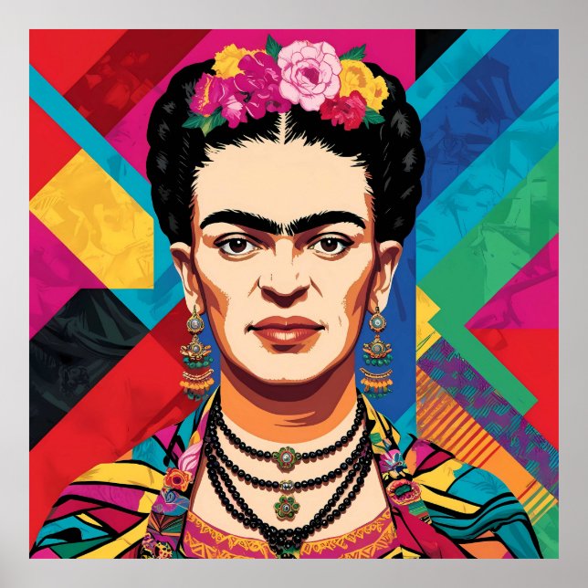 Poster Frida Kahlo Pop Art Retrato - Cores Vibrantes (Frente)