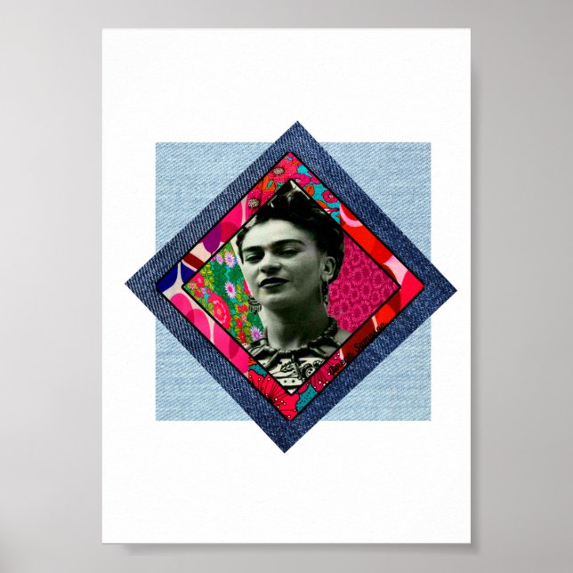 Poster Frida Kahlo Retro Pink Denim (Frente)