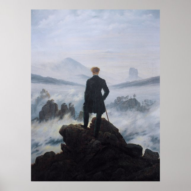 Poster Friedrich's Wanderer acima do mar de nevoeiro (Frente)