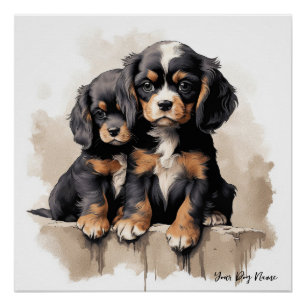 Pôster Friendly Cavalier King Charles Spaniel Puppy Dogs