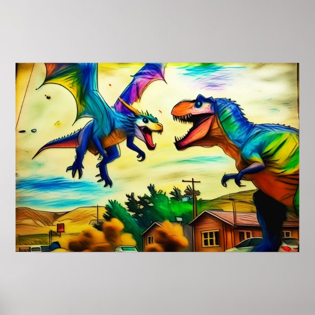 Poster Friendly Encounter - Dragon and Dinosaur (Frente)