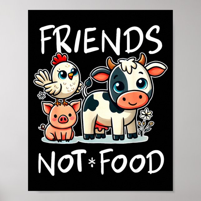 Poster Friends Not Food Funny Vegan Vegetarian Cute Anima (Frente)