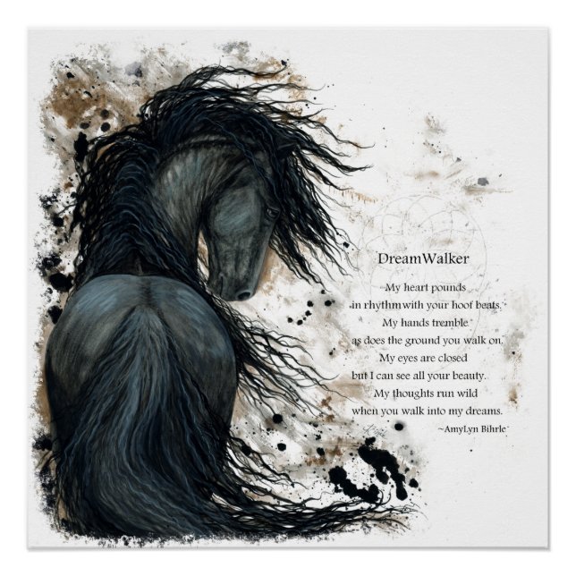 Pôster Frísia DreamWalker Horse Poem Poster por Bihrle (Frente)