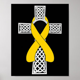 Poster Friso Dourado Céltico de Consciência do Cancer Inf