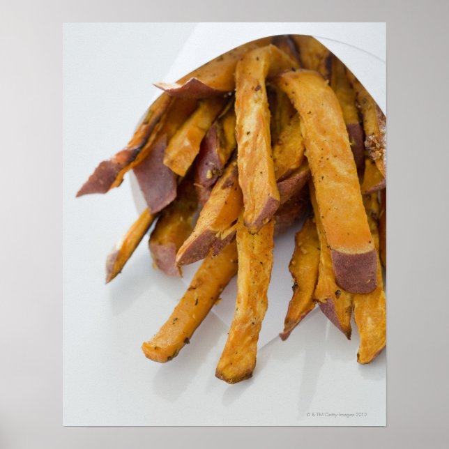 Poster Fritas de batata doce em saco de papel, fechar, (Frente)