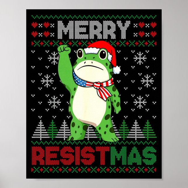 Poster Frog Retro Merry Resistmas Funny Litical Ugly Chri (Frente)