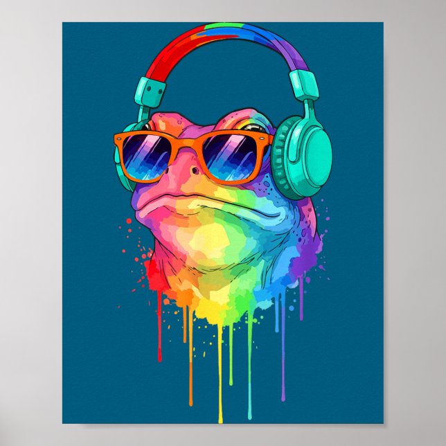 Poster Frog Wearing Headphones And Sungles Edm Rave Desig (Frente)