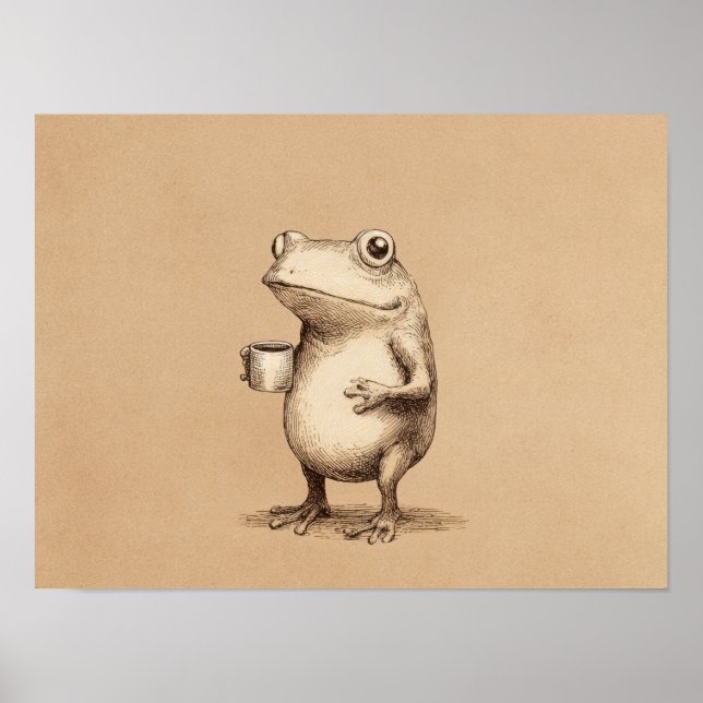 Poster Frog with Coffee – Whimsical Vintage Animal (Frente)