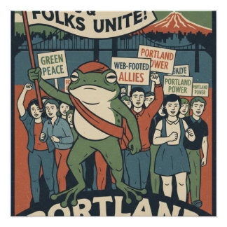 Pôster Frogs & Folks Unite – Portland Solidarity Poster