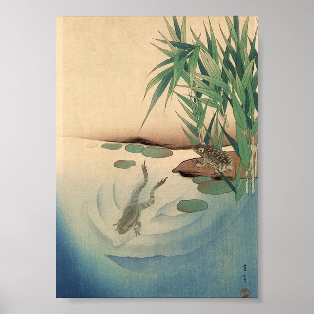 Poster Frogs in a Pond, Japanese Art circa 1800s (Frente)