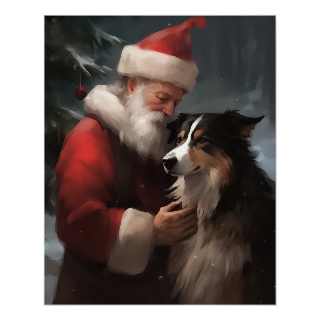 Pôster Fronteira Collie com Papai Noel Natal Festivo (Frente)