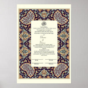 Poster Fronteira floral islâmica Certificado Nikkah