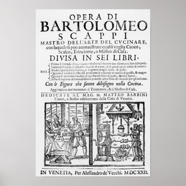 Poster Frontispício para cozinhar livro de Bartolomeo Sca (Frente)
