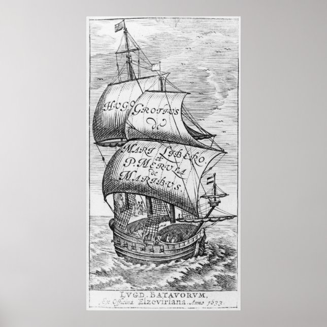 Poster Frontispício para "De mari libero", por Hugo Groti (Frente)