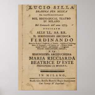 Pôster Frontispiece do Lucio Silla de Mozart '