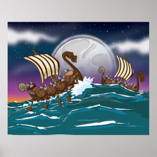 Pôster Frota de invasão viking de desenho animado