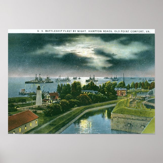Pôster Frota do Batalhão, Hampton Roads, VA Vintage (Frente)