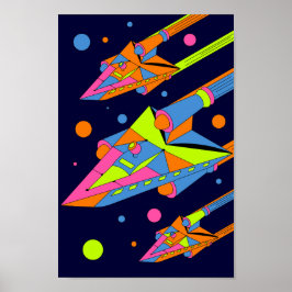 Poster Frota Espacial Psicodélica Geométrica