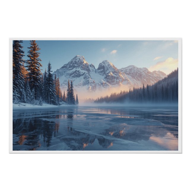 Pôster Frozen Serenity – Majestic Winter Lake Landscape (Frente)