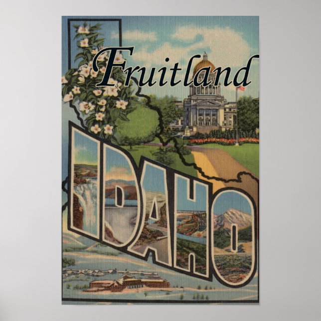 Pôster Fruitland, Idaho - Large Letter Scenes (Frente)