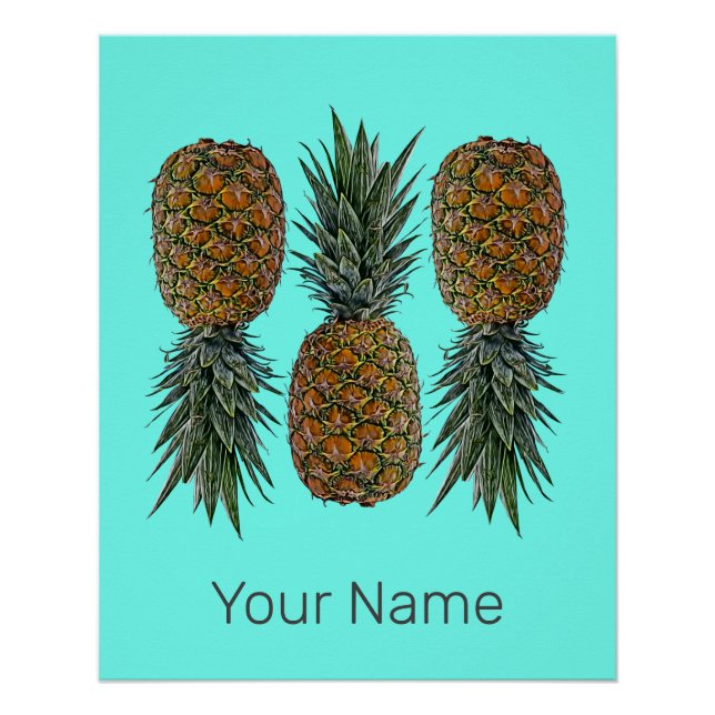 Pôster Fruta de abacaxi Retro Vegan e Vegetariana (Frente)