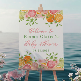 Poster Fruta de Citros e Flores Chá de fraldas Sinal de B