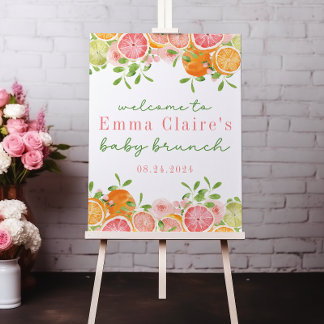 Poster Fruta de Citros e Flores Chá de fraldas Sinal de B