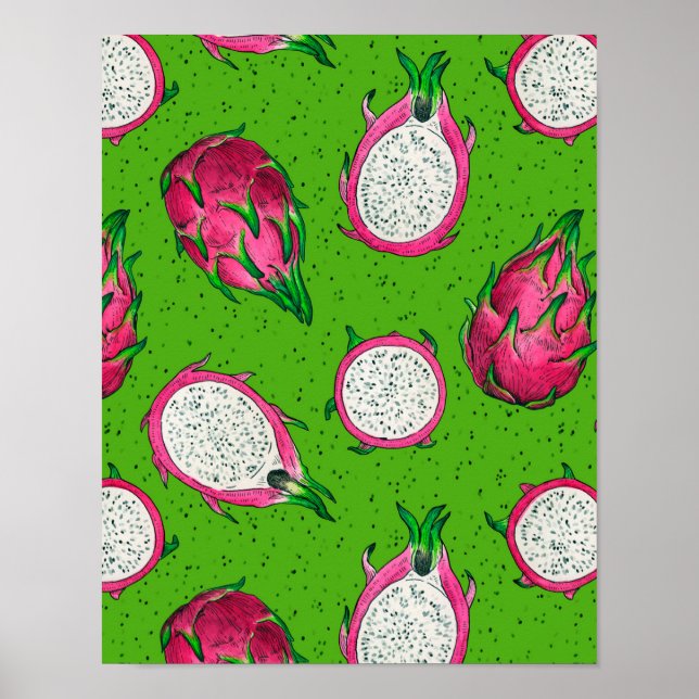 Poster Fruta de dragão vermelho em verde (Frente)