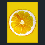 Poster fruta de limão de pop art corta a água original<br><div class="desc">Uma fatia de fruta de citrinos de limão amarelo giro e colorida de uma pintura original do artista Sacha Grossel. Esta grande fruta do estilo pop é amarela e muito brilhante e colorida contra um fundo amarelo-limão personalizável. Quirky e original.</div>