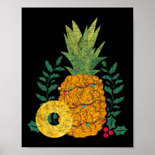 Poster Fruta de Verão Havaiano Abacaxi Natal Tropical