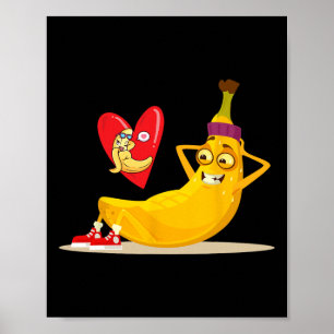 Poster Fruta Engraçada Banana Fazendo Sit-Up Crunch Para