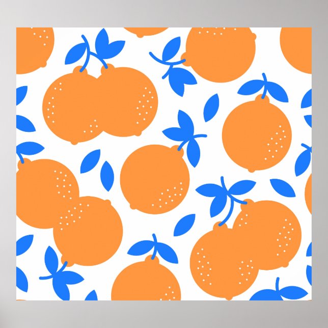 Poster Fruta Laranja: Padrão Infinito De Balança Azul. (Frente)
