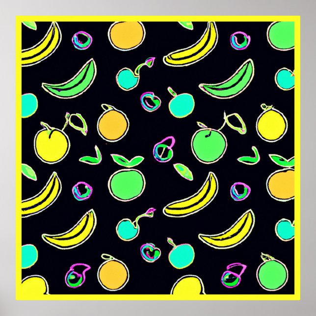 Poster Fruta Neon Expressivo Colorida (Frente)