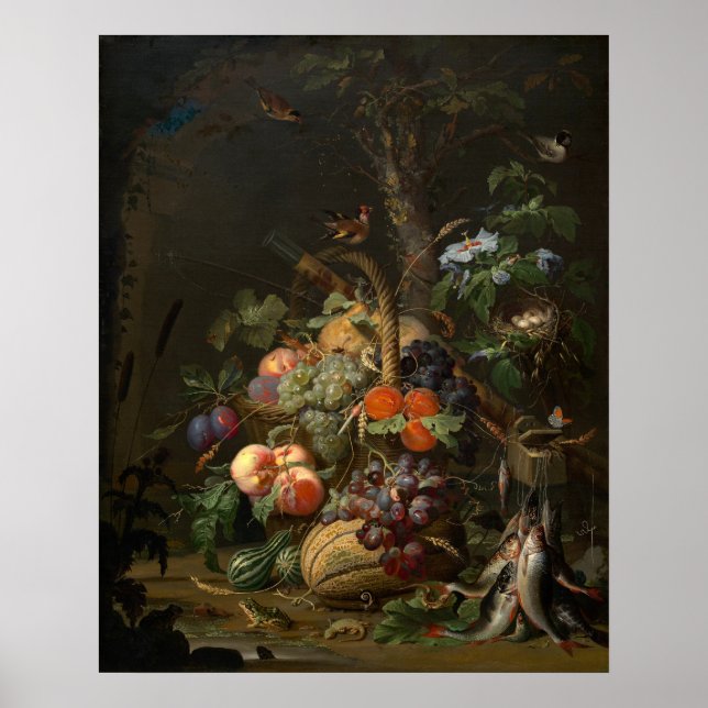 Poster Fruta, Peixe, Ninho - Abraham Mignon Fine Art Post (Frente)