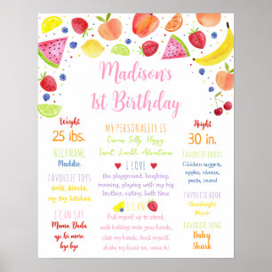 Poster Fruta Rosa Menina de Verão Primeiro Marco de Anive