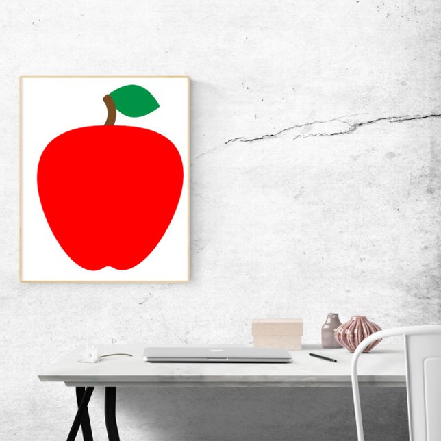 Poster Fruta Vermelha Apple (A poster with a red apple with a green leaf.)