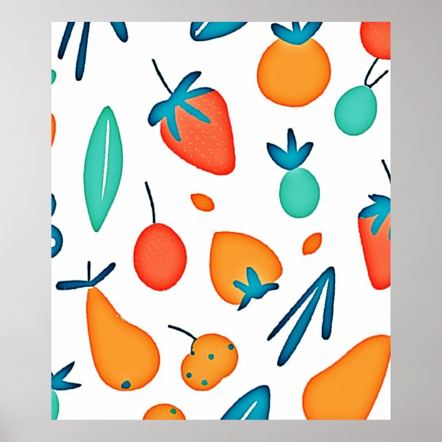 Poster Fruta Whimsy: Padrão Reproduzível (Frente)